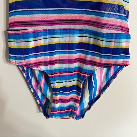 NWT Girls Gossip Girl 1 Piece Swimsuit Striped With Sheer Belly Area Size 8 - Picture 12 of 14